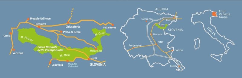 Dove Siamo - cartina Parco naturale Prealpi Giulie