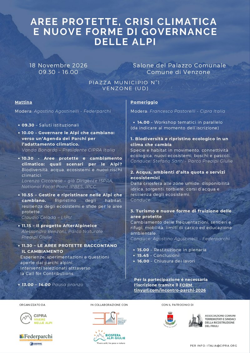 Programma Convegno Aree protette, crisi climatica e nuove forme di governance delle Alpi